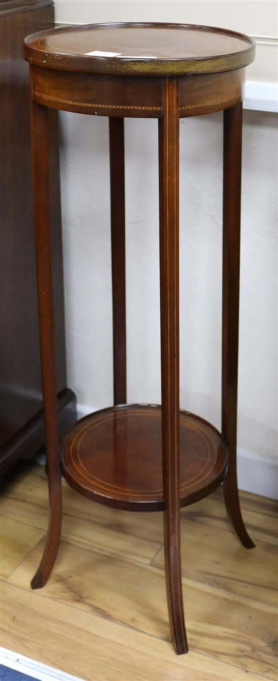 An inlaid mahogany plant stand, H.98cm